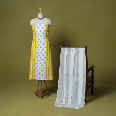 Yellow - 3pc hand embroidery cotton lucknow chikankari