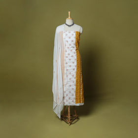 Yellow - 3pc hand embroidery cotton lucknow chikankari