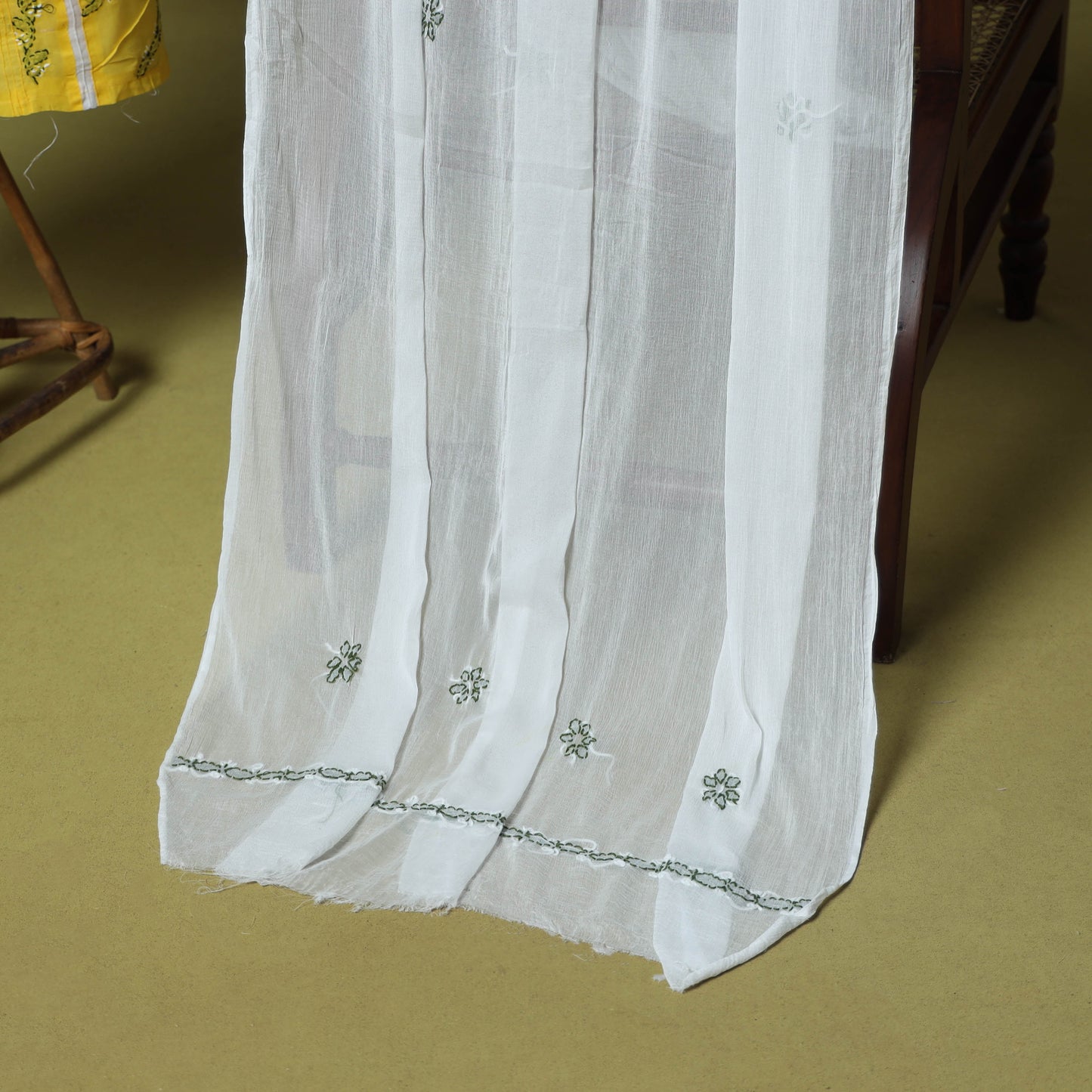 Yellow - 3pc hand embroidery cotton lucknow chikankari