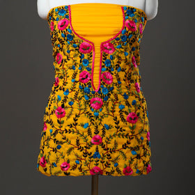 Yellow - 3pc hand embroidery georgette phulkari unstitched