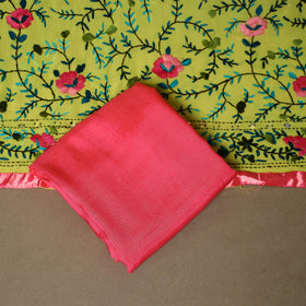 Yellow - 3pc hand embroidery georgette unstitched phulkari