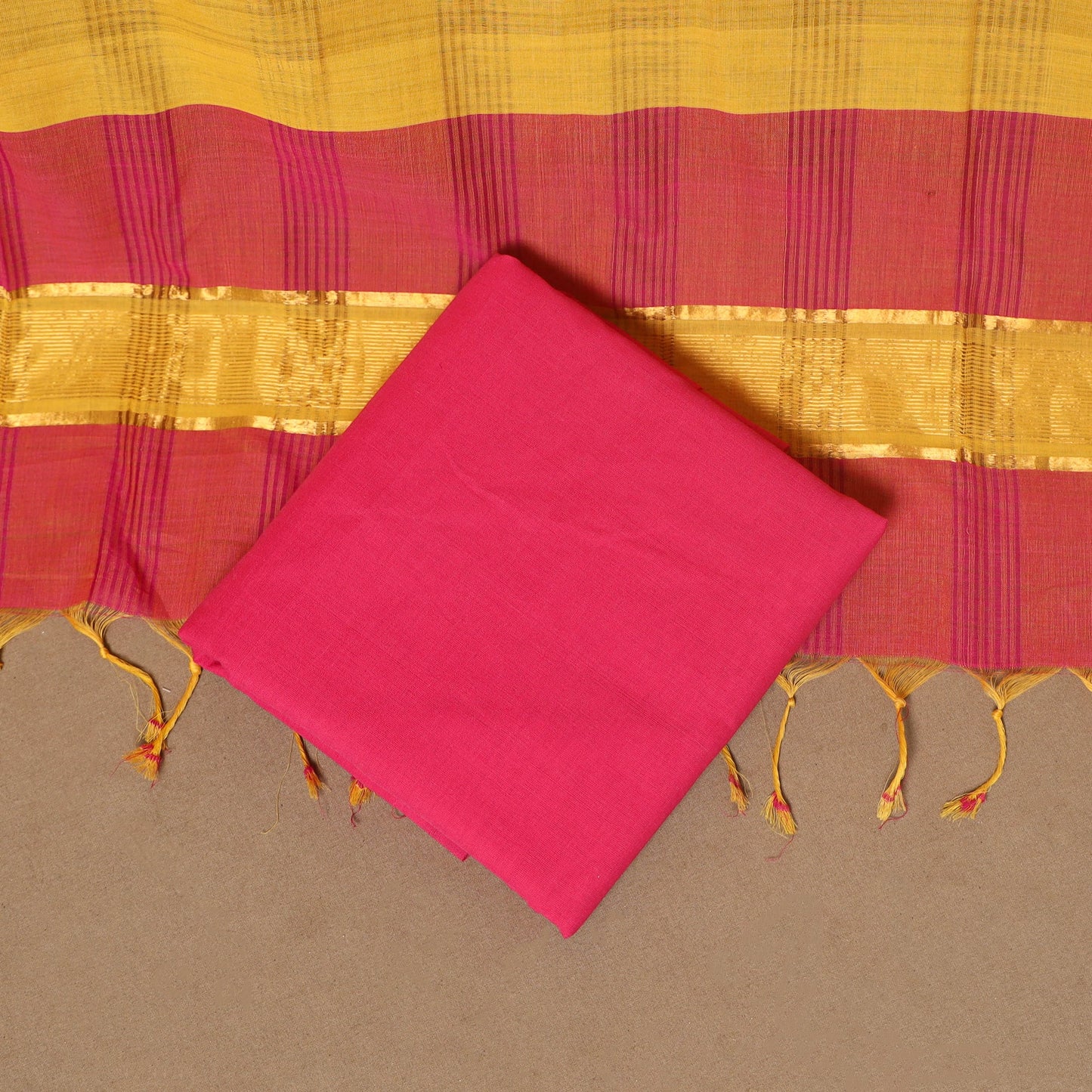 Yellow - 3pc handloom cotton unstitched mangalagiri dress