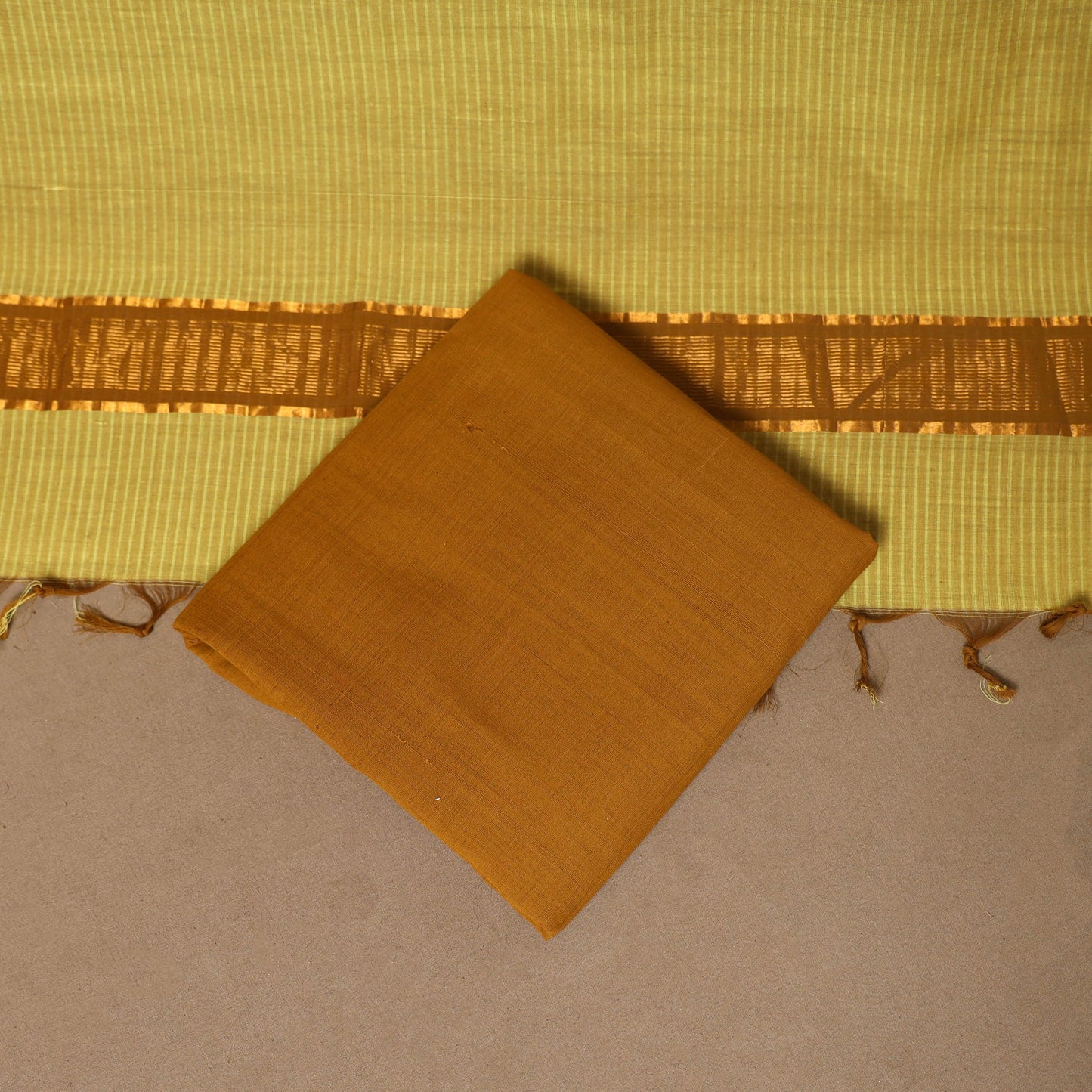 Yellow - 3pc handloom cotton unstitched mangalagiri dress