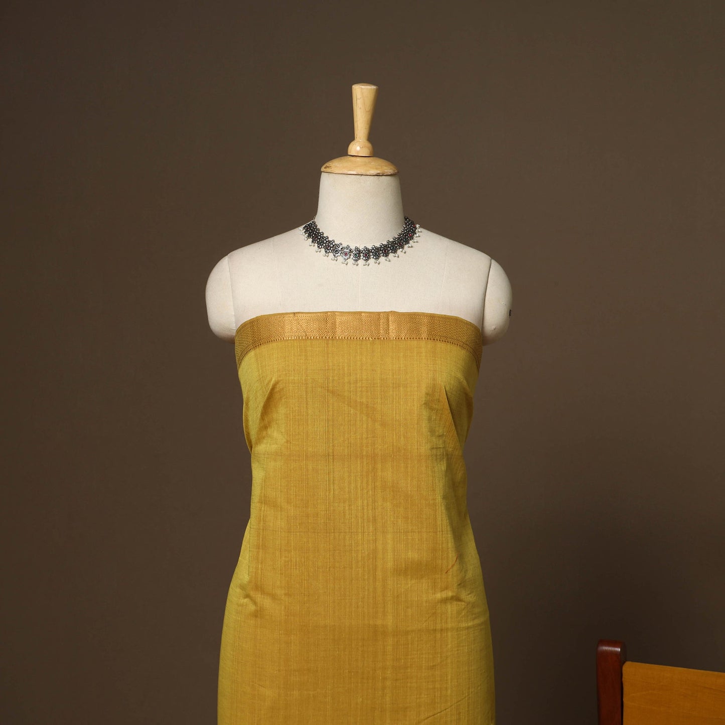 Yellow - 3pc handloom cotton unstitched mangalagiri dress