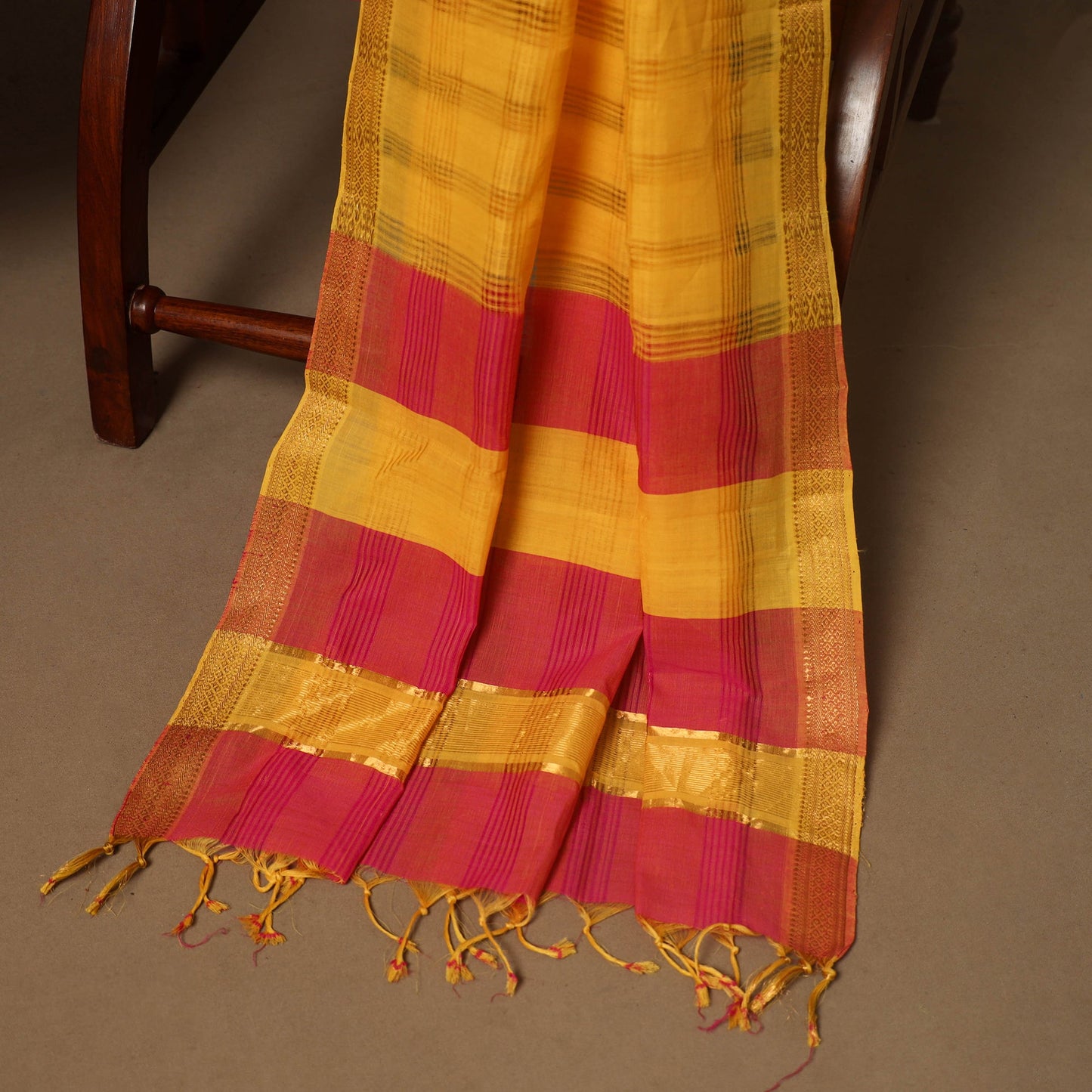 Yellow - 3pc handloom cotton unstitched mangalagiri dress