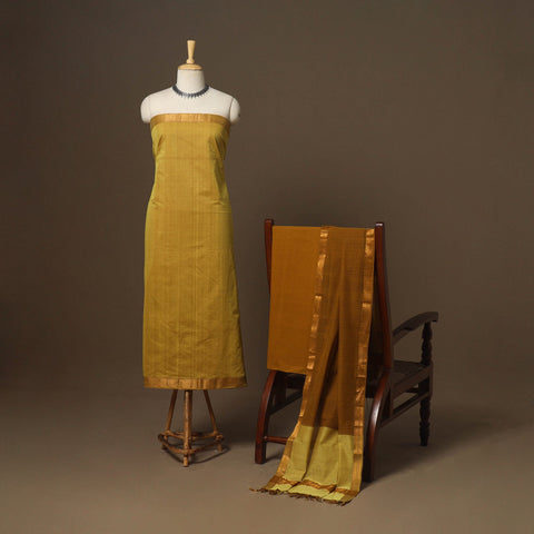 Yellow - 3pc handloom cotton unstitched mangalagiri dress