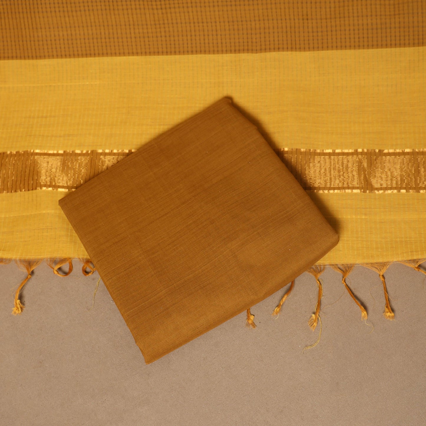 Yellow - 3pc handloom cotton unstitched mangalagiri dress