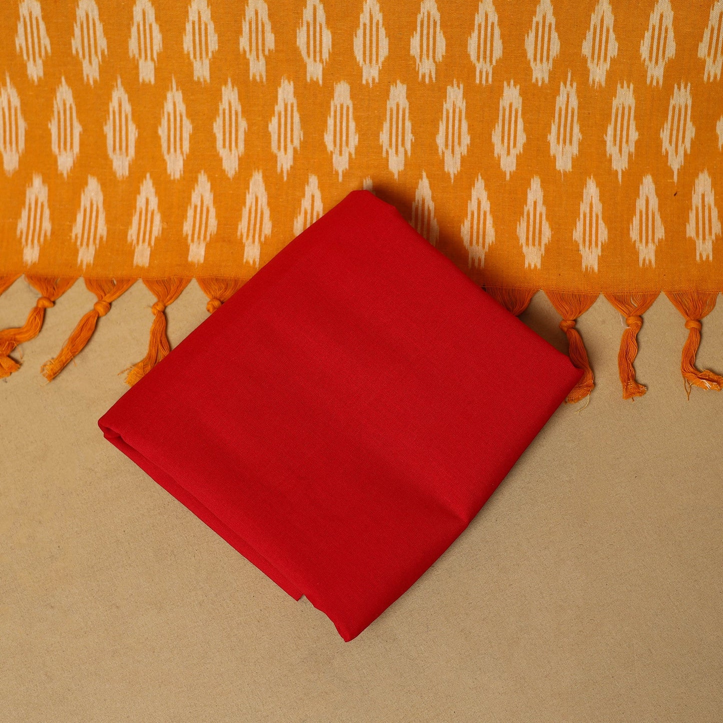 Yellow - 3pc handloom cotton unstitched pochampally ikat