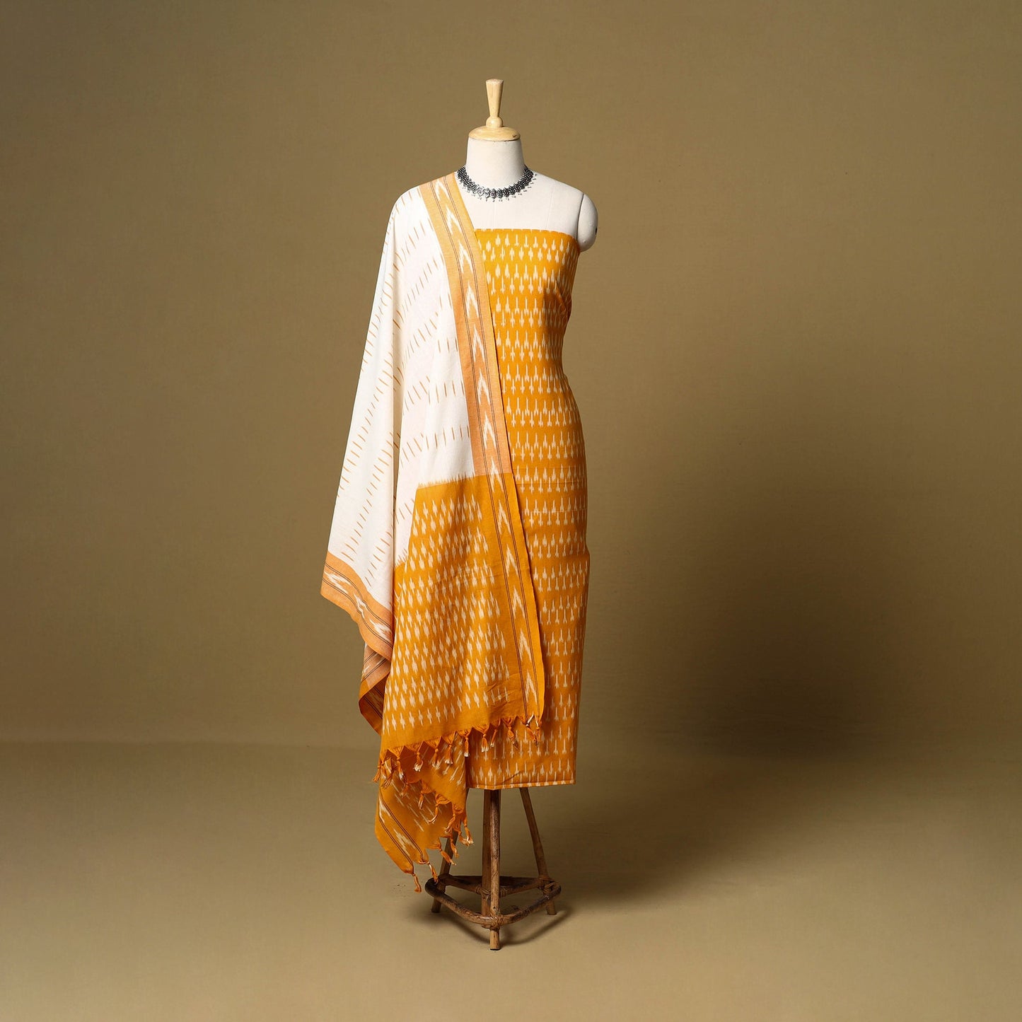Yellow - 3pc handloom cotton unstitched pochampally ikat