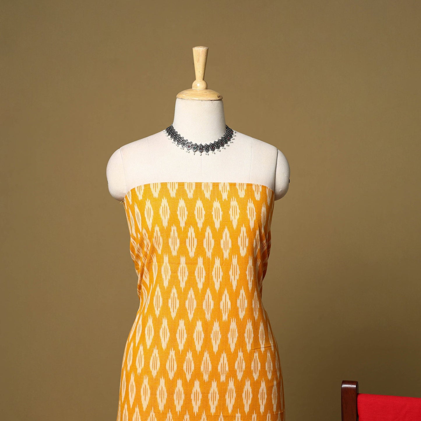 Yellow - 3pc handloom cotton unstitched pochampally ikat