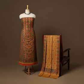 Yellow - 3pc jacquard weave merino wool unstitched dress