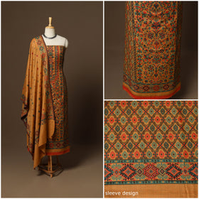 Yellow - 3pc jacquard weave merino wool unstitched dress