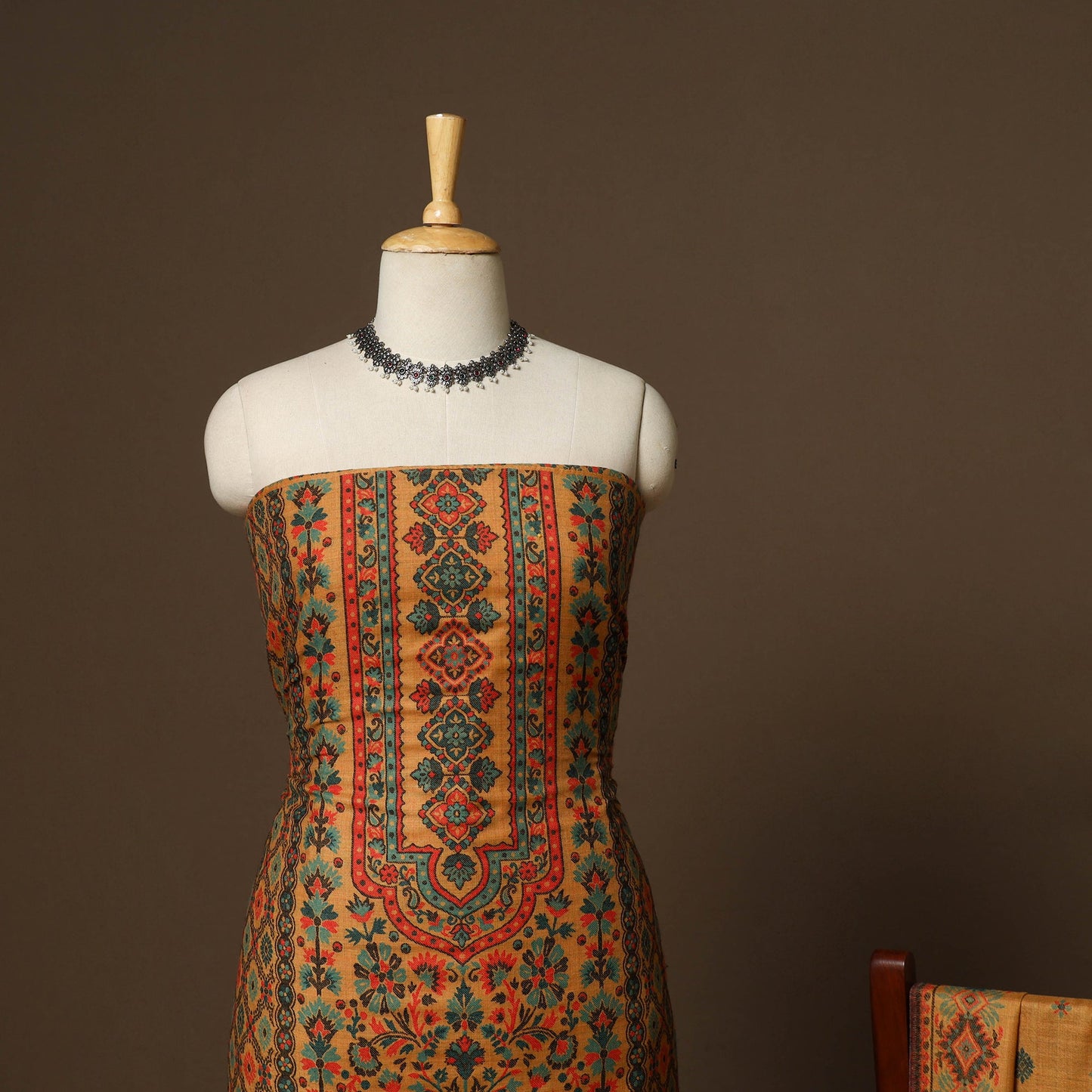 Yellow - 3pc jacquard weave merino wool unstitched dress