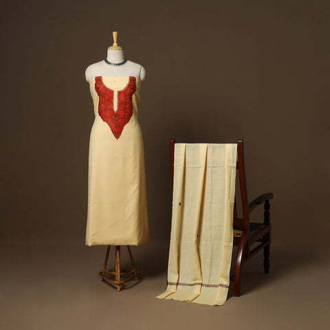 Yellow - 3pc kashmiri merino wool unstitched sozni hand