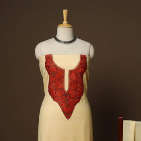 Yellow - 3pc kashmiri merino wool unstitched sozni hand