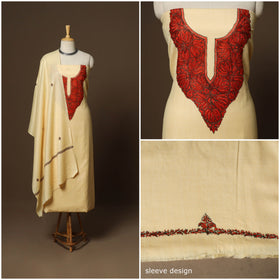 Yellow - 3pc kashmiri merino wool unstitched sozni hand