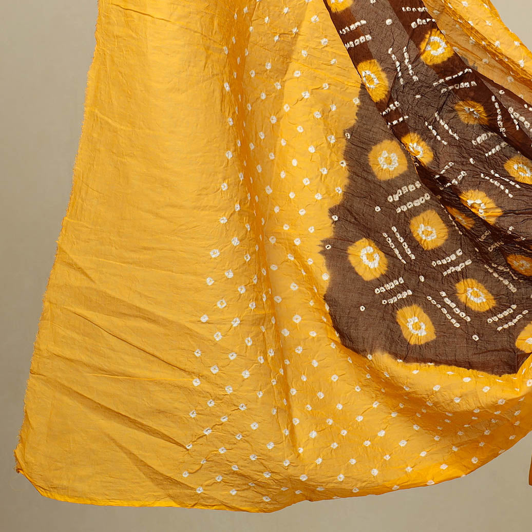 3pc Yellow Kutch Embroidered Cotton Bandhani Dress Material 