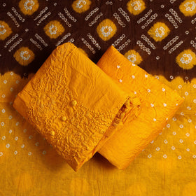3pc Yellow Kutch Embroidered Cotton Bandhani Dress Material 