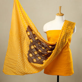 3pc Yellow Kutch Embroidered Cotton Bandhani Dress Material 