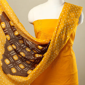 3pc Yellow Kutch Embroidered Cotton Bandhani Dress Material 