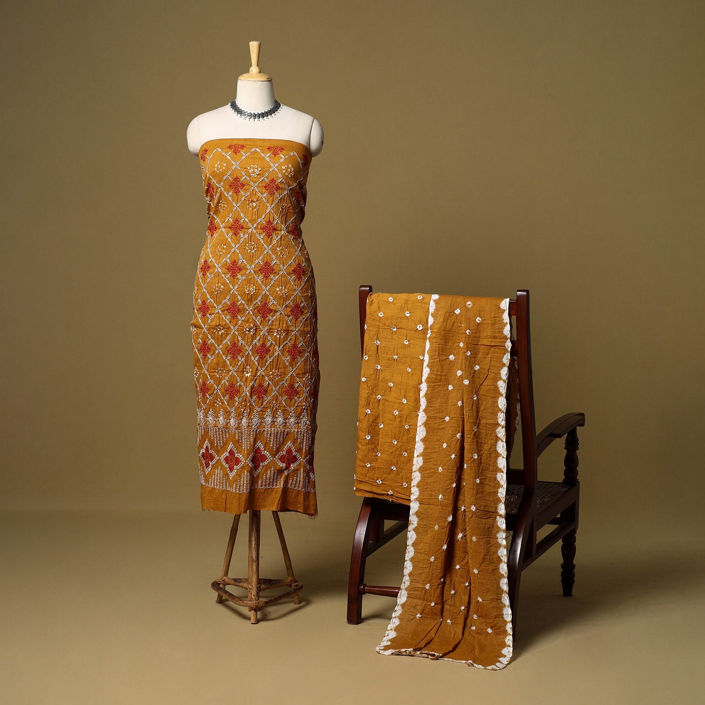 Blue - 3pc kutch tie-dye satin cotton bandhani unstitched