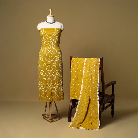 3pc kutch tie-dye satin cotton unstitched bandhani dress