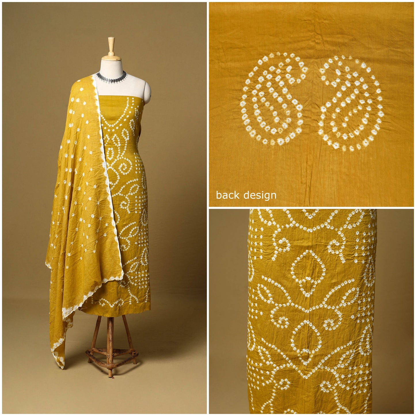 3pc kutch tie-dye satin cotton unstitched bandhani dress