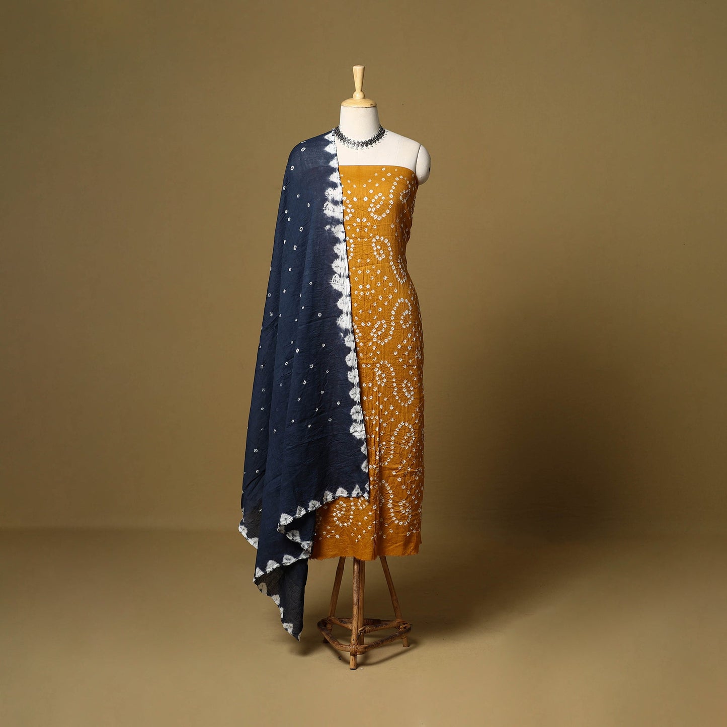 3pc kutch tie-dye satin cotton unstitched bandhani dress