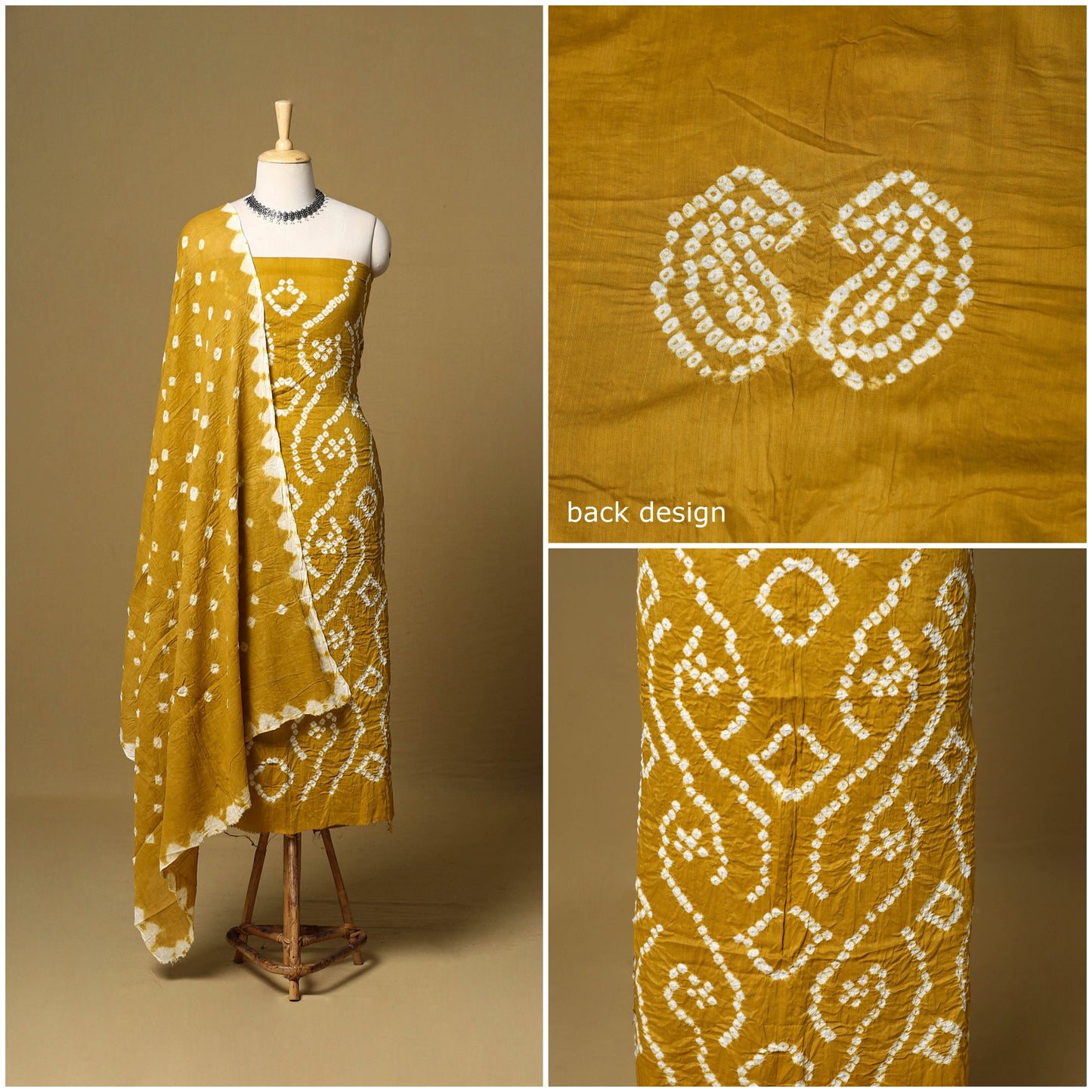 3pc kutch tie-dye satin cotton unstitched bandhani dress