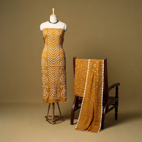 3pc kutch tie-dye satin cotton unstitched bandhani dress