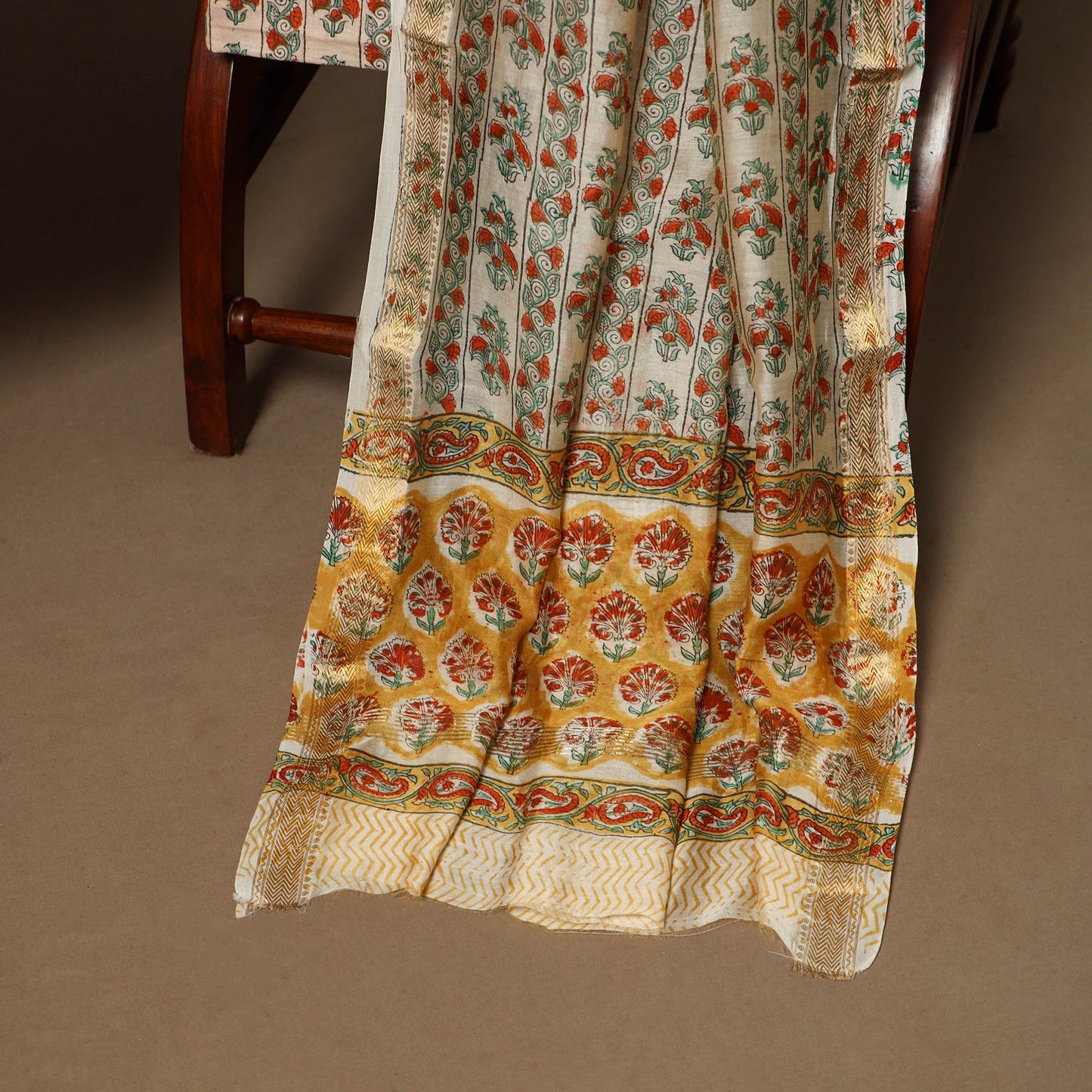 3pc maheshwari silk unstitched hand sanganeri dress