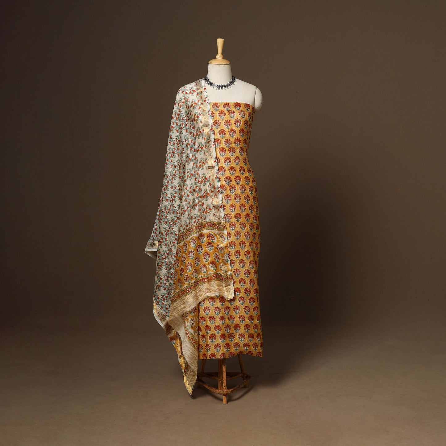 3pc maheshwari silk unstitched hand sanganeri dress