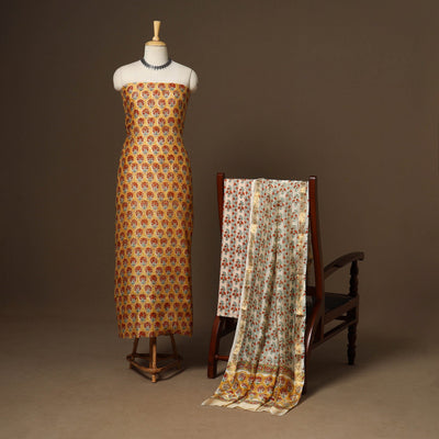 3pc maheshwari silk unstitched hand sanganeri dress