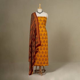Yellow - 3pc Modal Silk Unstitched Bagh Print Suit Material Set 