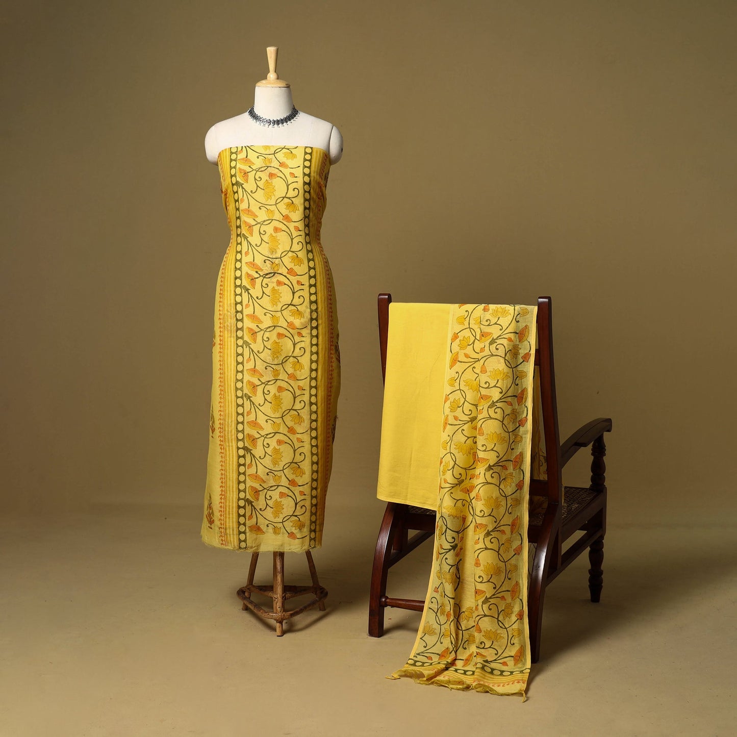 3pc mul chanderi handloom unstitched sanganeri dress