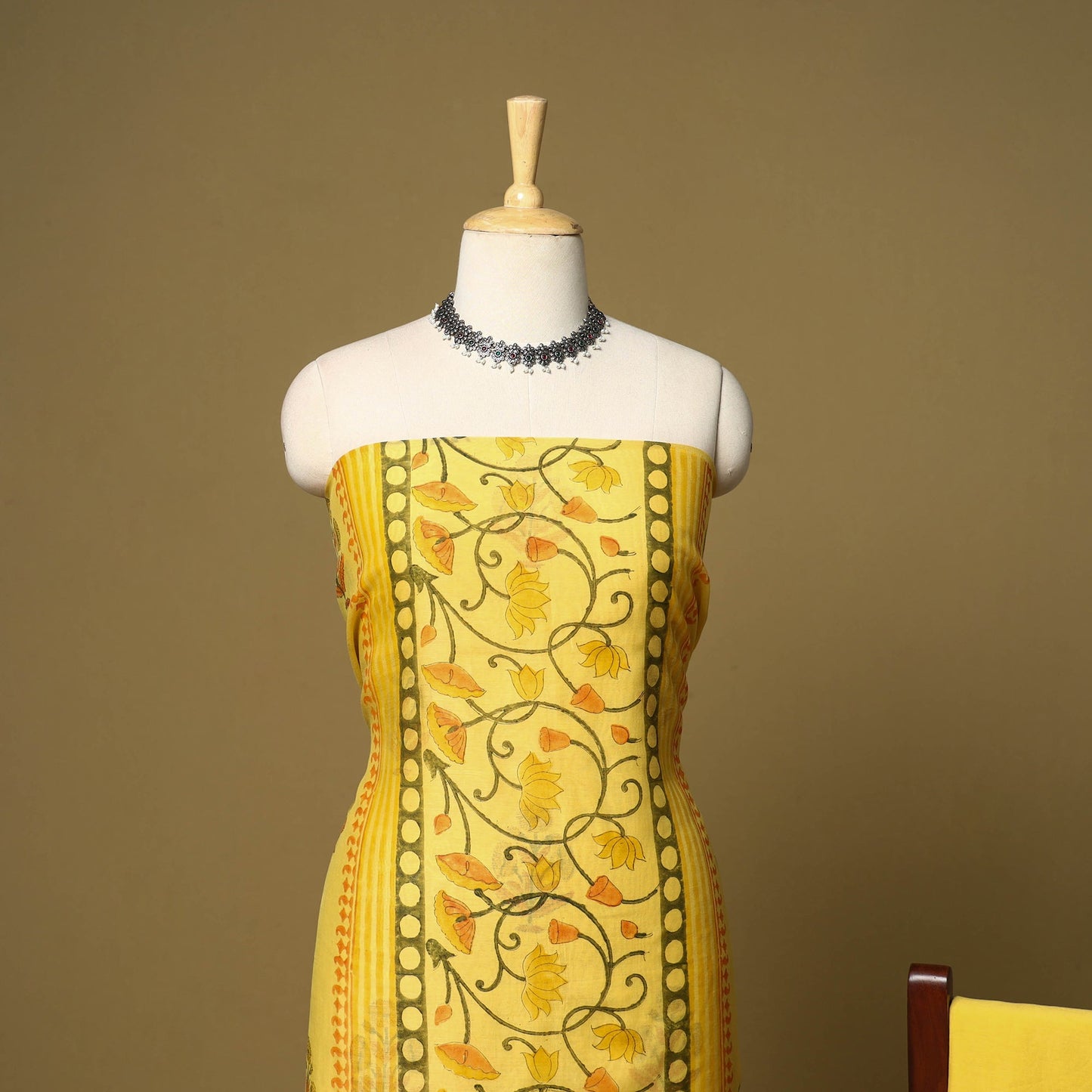 3pc mul chanderi handloom unstitched sanganeri dress