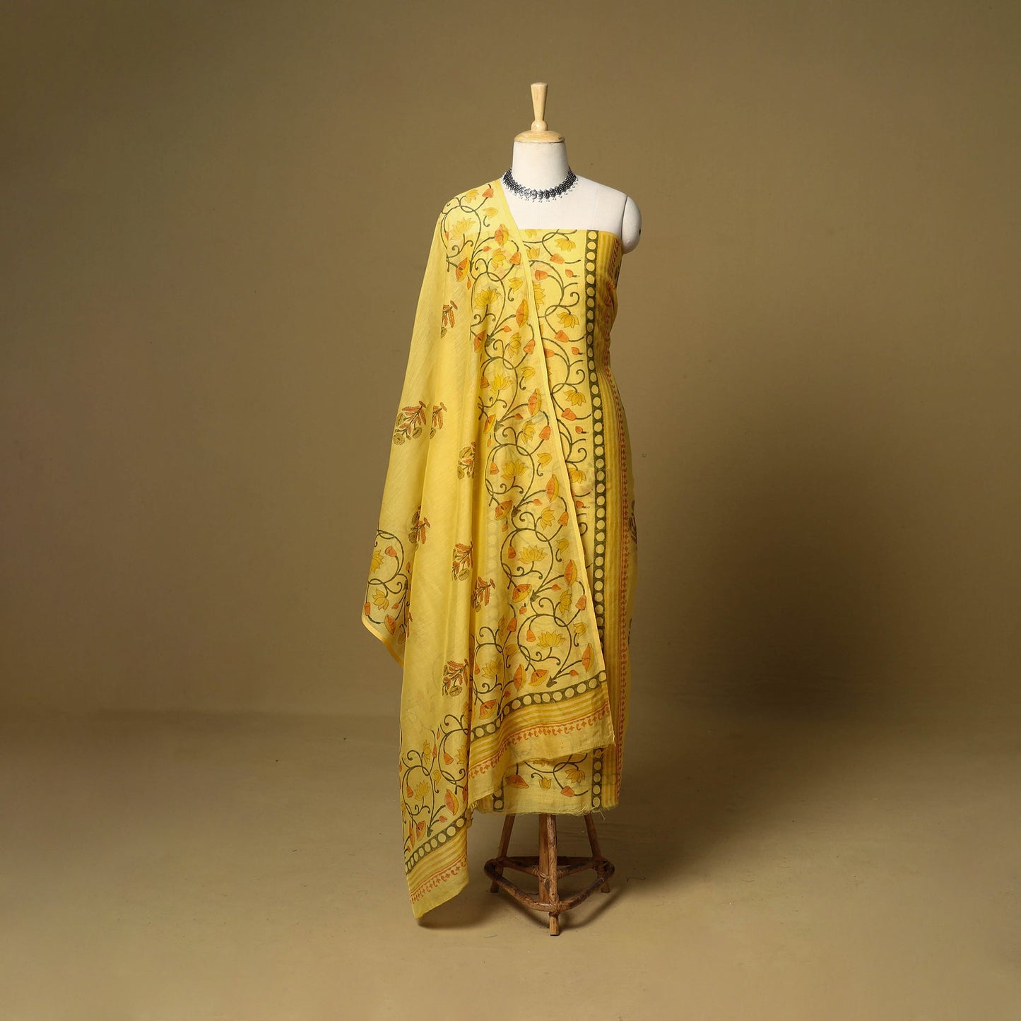 3pc mul chanderi handloom unstitched sanganeri dress