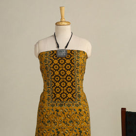 Yellow 3pc Block Print Natural Dyed Ajrakh Dress Material
