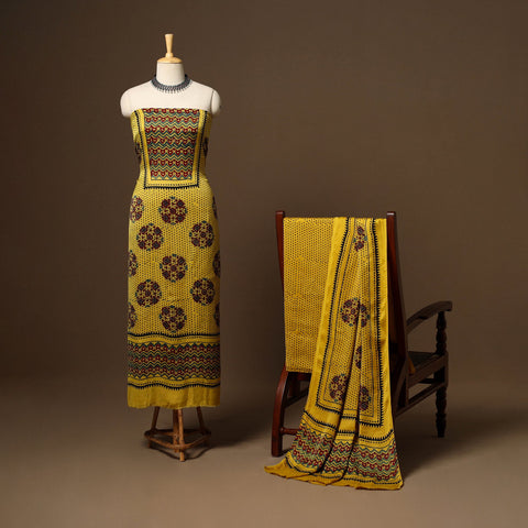 Yellow - 3pc natural dyed unstitched modal silk dress