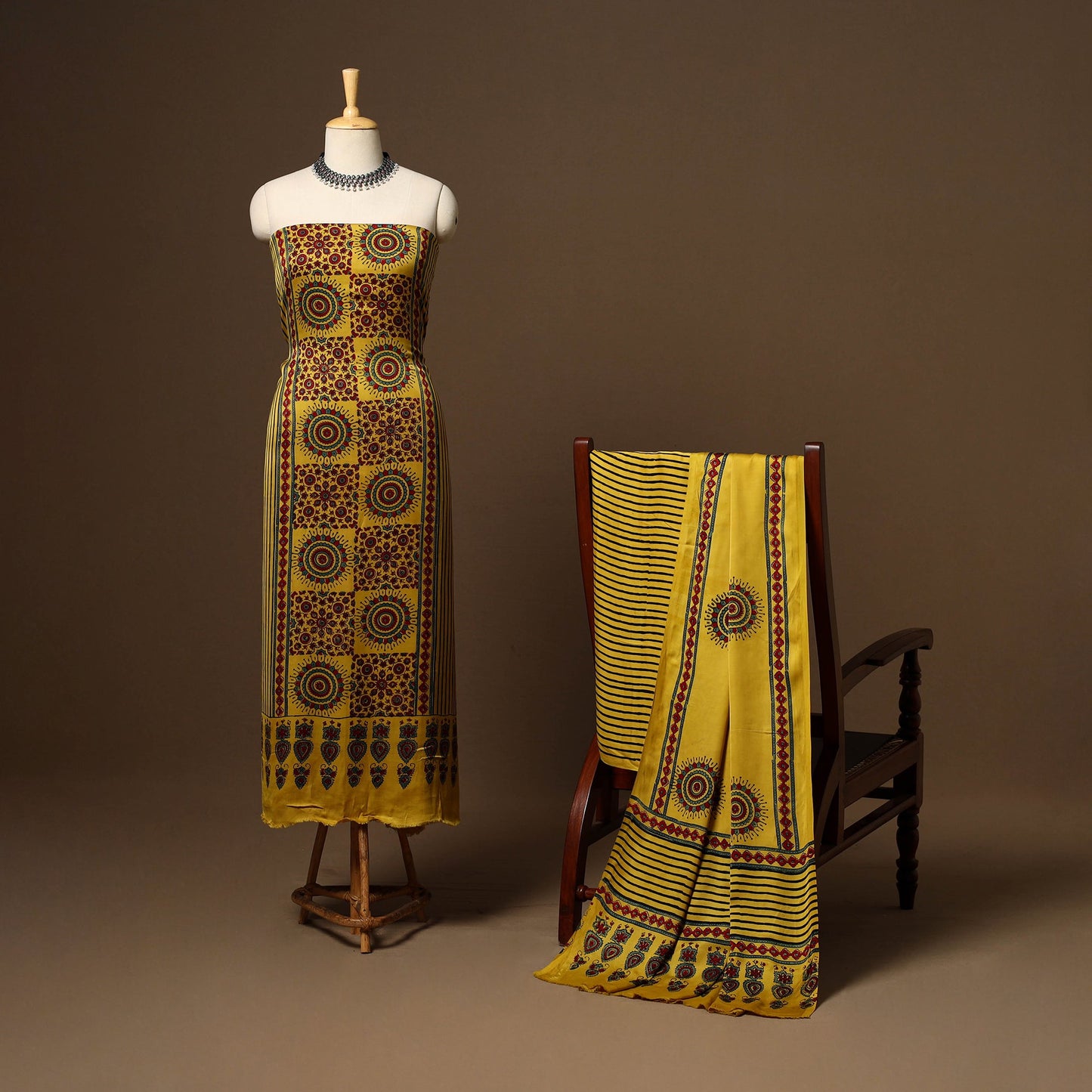 Yellow - 3pc natural dyed unstitched modal silk dress