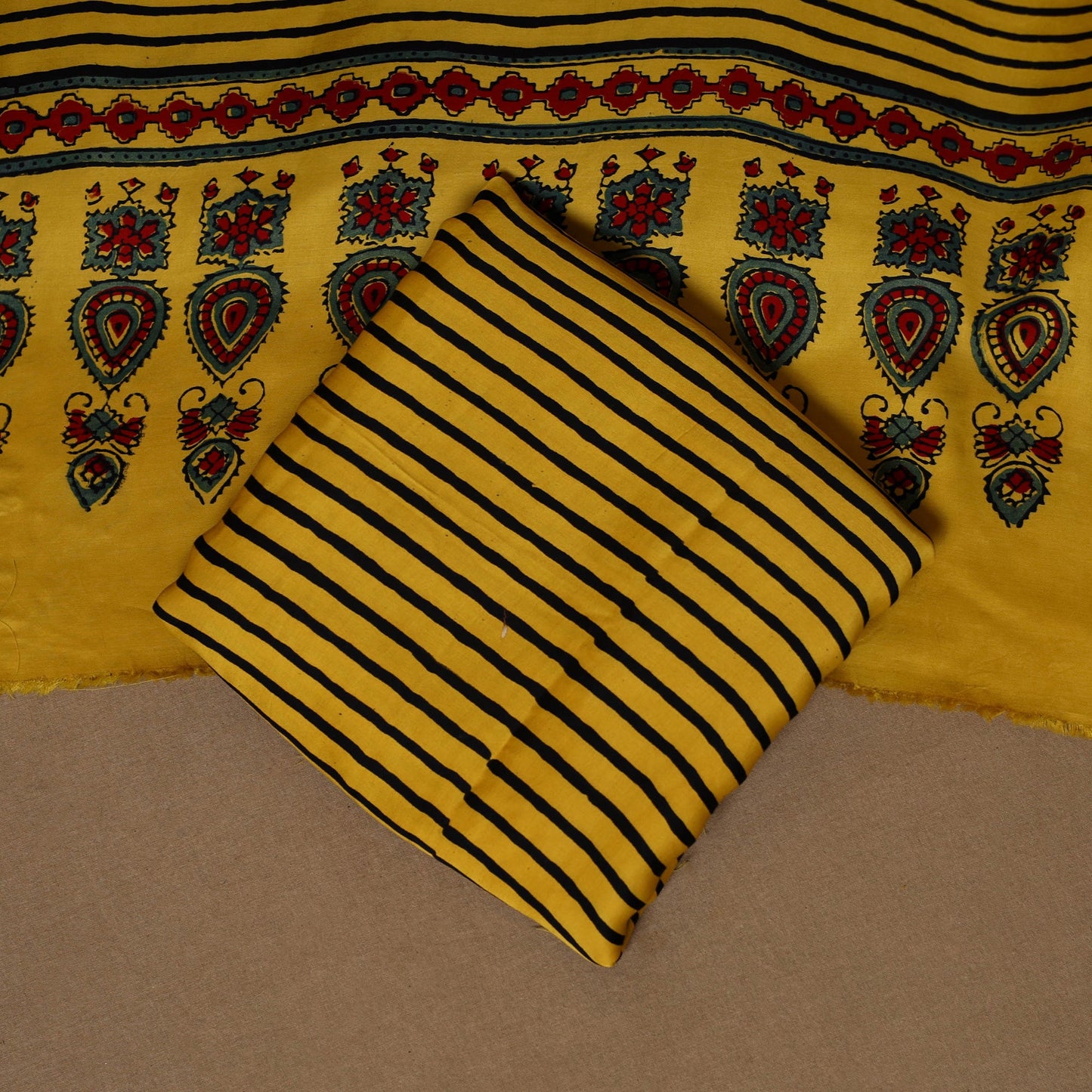 Yellow - 3pc natural dyed unstitched modal silk dress