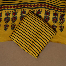 Yellow - 3pc natural dyed unstitched modal silk dress