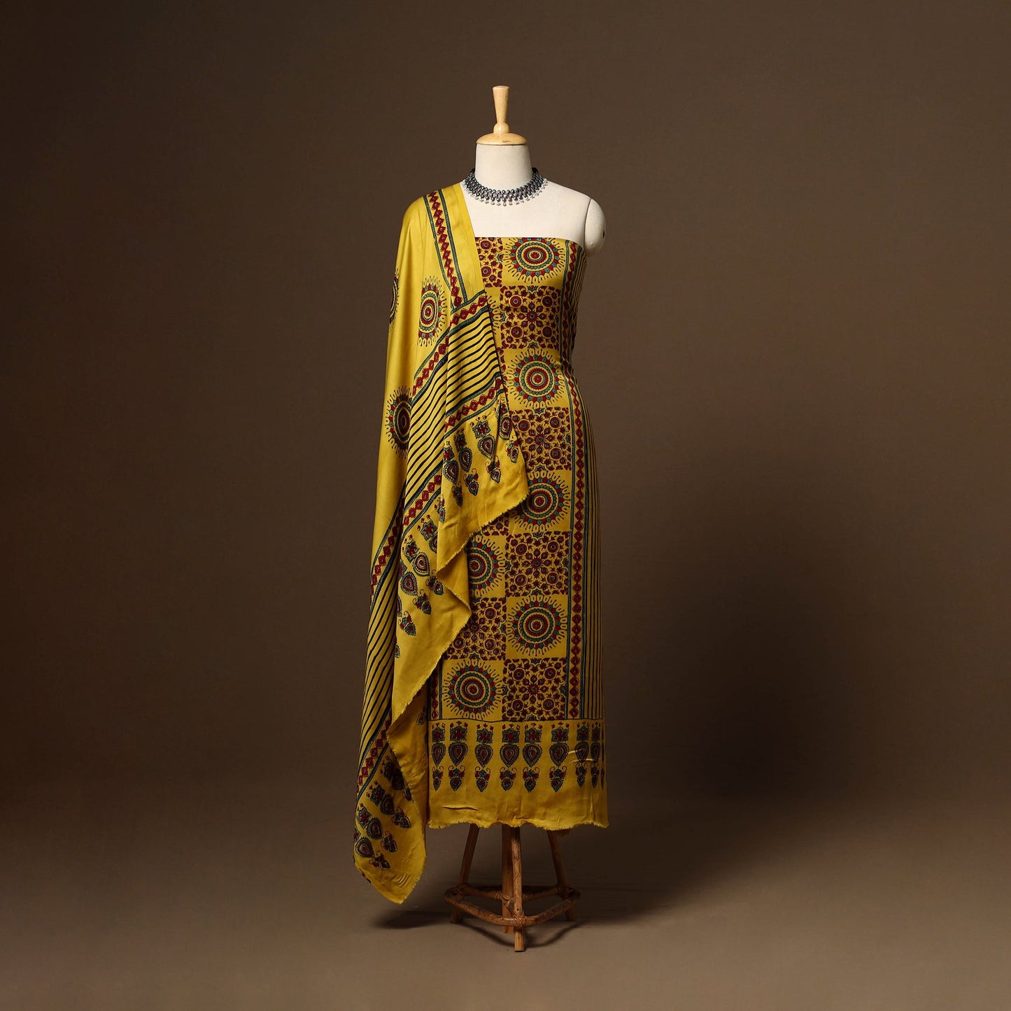 Yellow - 3pc natural dyed unstitched modal silk dress