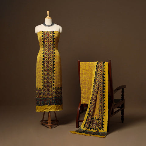 Yellow - 3pc natural dyed unstitched modal silk dress