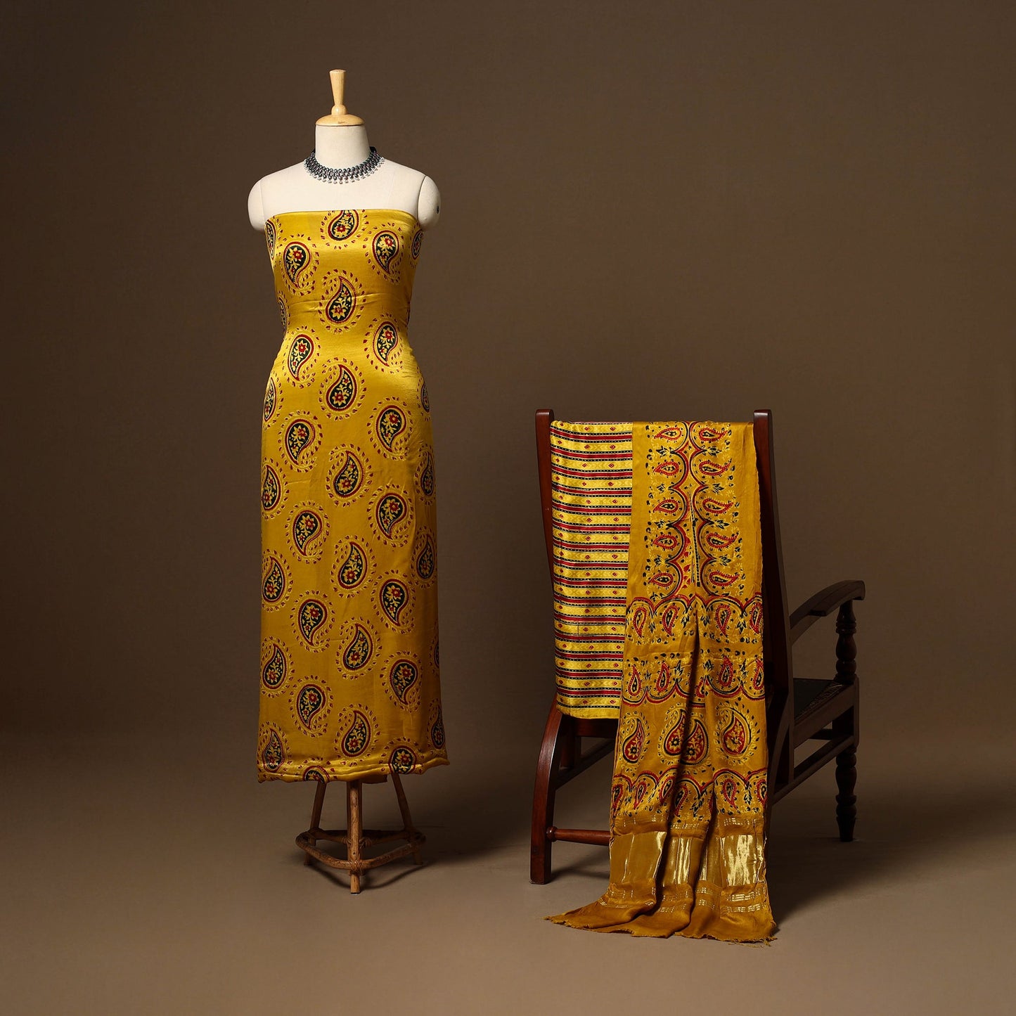 Yellow - 3pc natural dyed unstitched modal silk dress