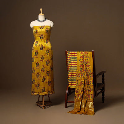 Yellow - 3pc natural dyed unstitched modal silk dress