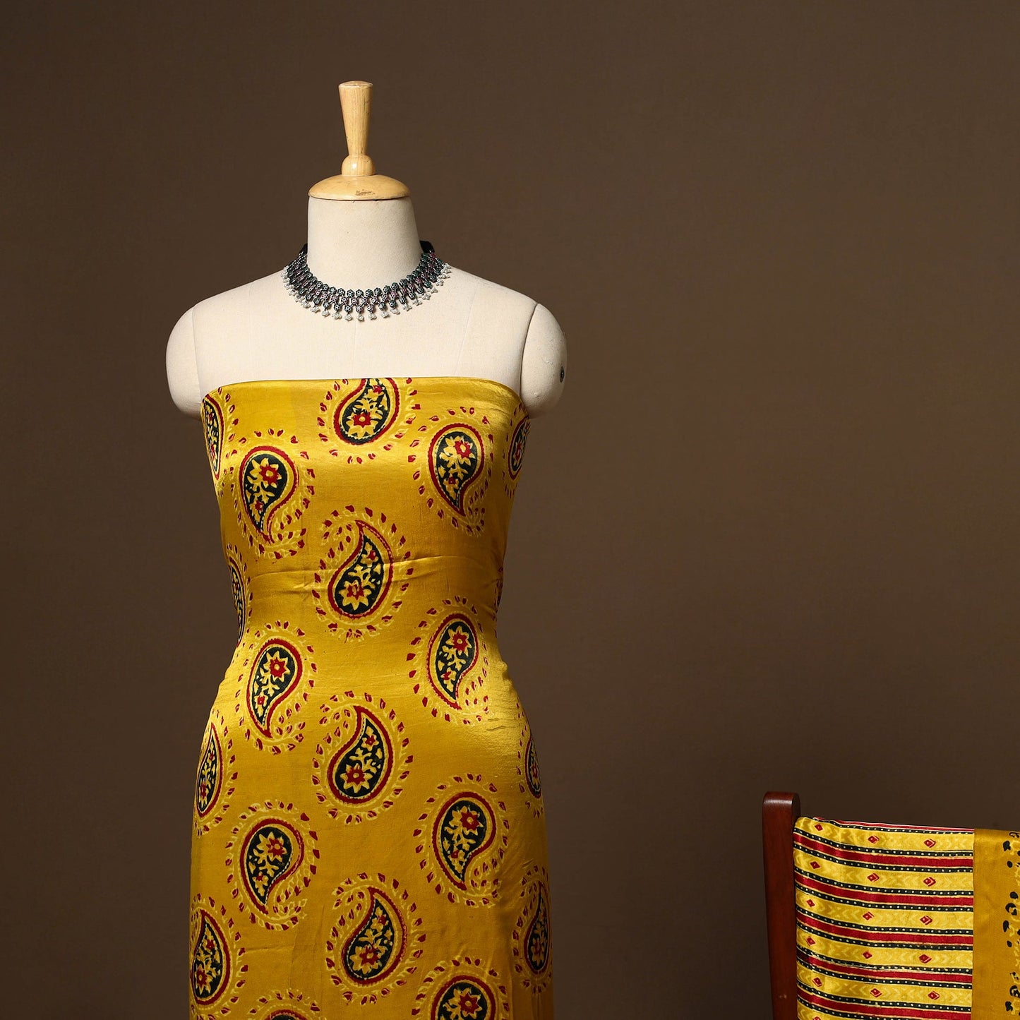 Yellow - 3pc natural dyed unstitched modal silk dress