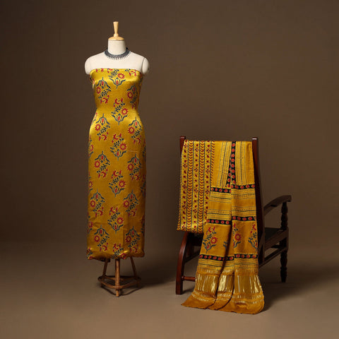 Yellow - 3pc natural dyed unstitched modal silk dress