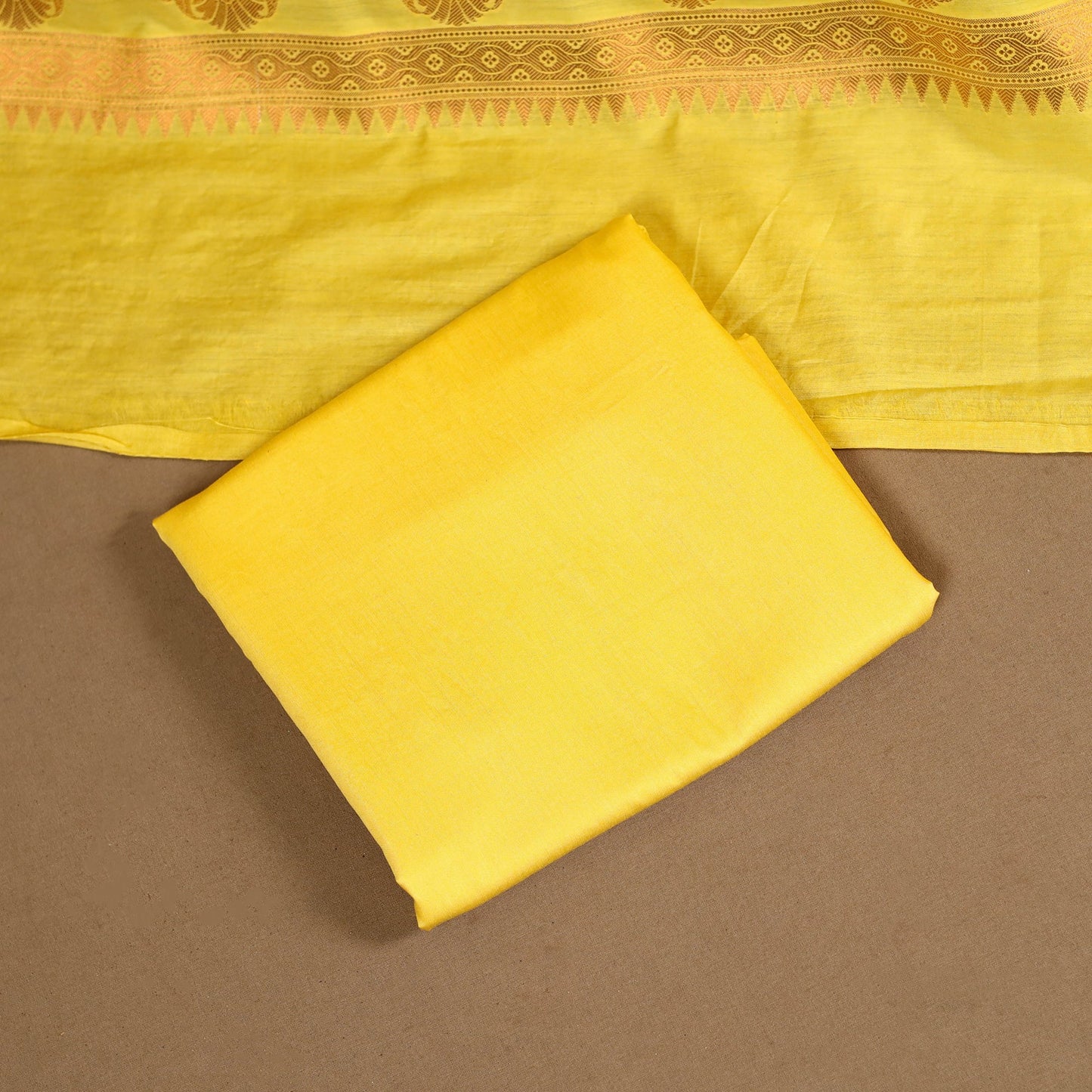 Yellow - 3pc silk cotton meena weaving unstitched banarasi