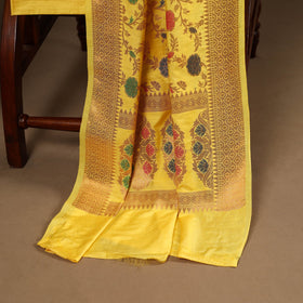 Yellow - 3pc silk cotton meena weaving unstitched banarasi